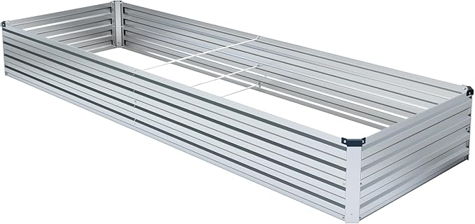 Meberam 2 Pack 8x4x1FT Galvanized Raised Garden Bed Kit, Outdoor Metal Planter Box for Vegetables, Bottomless Rectangular Gardening Bed with Support Rods, Tool-Free Assembly, Silver