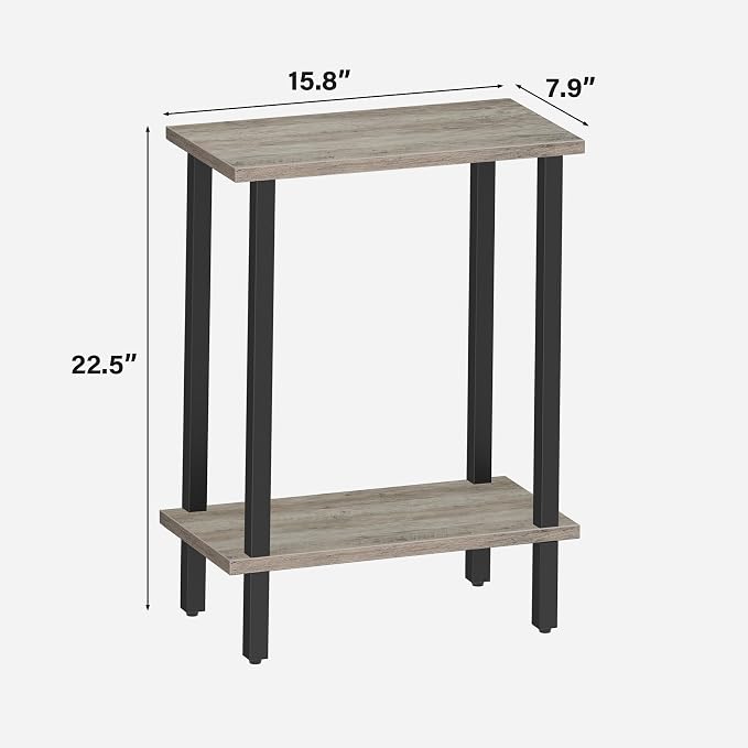 TUTOTAK Narrow Side Table, 2-Tier Small End Table for Couch | Skinny Sofa Table, Slim Nightstand, Easy Assembly for Living Room, Bedroom, Greige TB01BG062