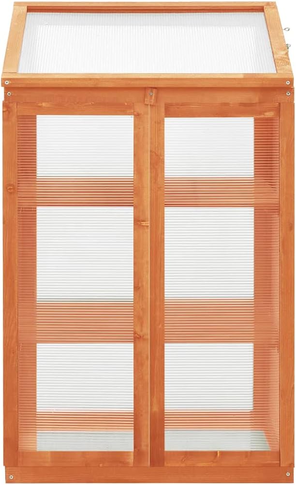 Wooden Greenhouse Cold Frame for Outdoor Plants, 2-Tier Garden Planter Box with Hinged Lid, Solid Firwood and PC Board Protection for Herbs and Flowers