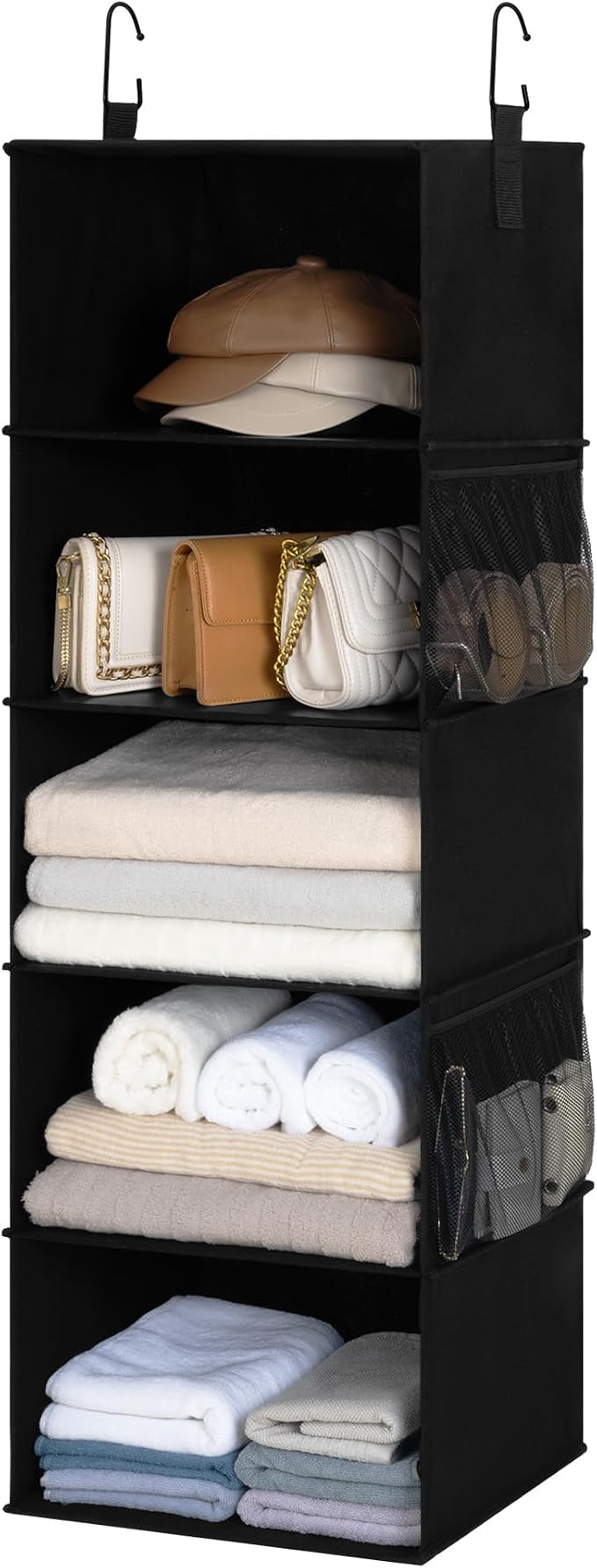 StorageWorks Hanging Closet Organizer for Small Closets, 5 Shelf | Add More Storage to Small Closets with 5 Reinforced Shelves, Perfect for Bedroom, Dorm and RV, Black
