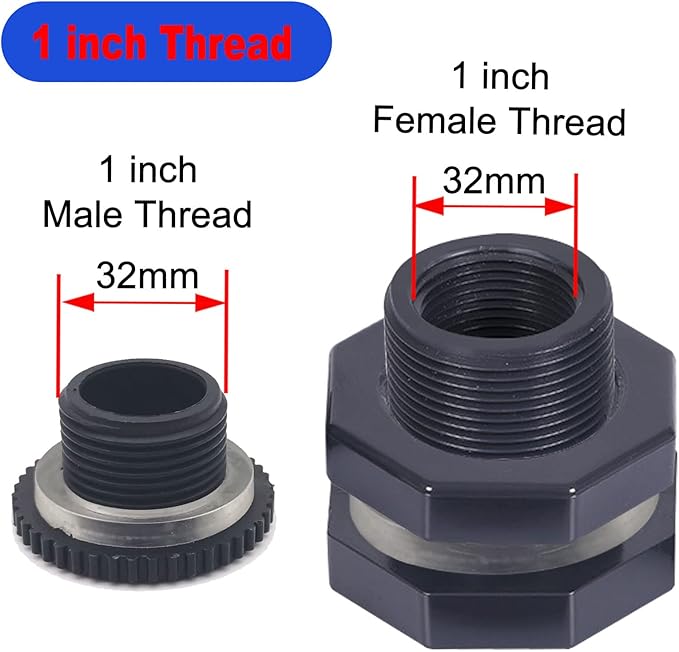 2 PCS Rain Barrel Bulkhead Fitting kit with Plugs and Hole Saw Tool, 1 Inch PVC Spigot Connector Kit for Rain Barrels Water Tanks Pools Aquariums Tubs (Bulkhead 1 Inch)