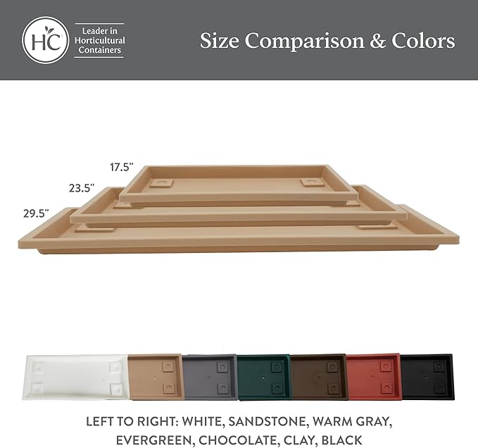 The HC Companies Venetian Rectangular Plant Tray - Lightweight Plastic Plant Saucer - Plant Drip Trays for Drainage -UV Resistant Pot Saucer for Indoor & Outdoor Use (23.5" Sandstone, Pack of 1)