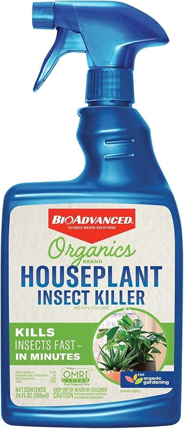 BioAdvanced Organics Brand Houseplant Insect Killer - Ready-to-Use - OMRI Listed Insect Control - Kills Insects and Controls Powdery Mildew - 24 oz Bottle