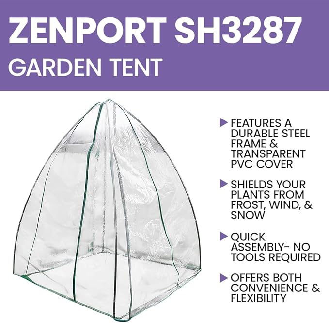 Zenport SH3287 Steel Frame Winter Garden Tent, 55.1"x55.1"x70.9", Green - 5 Pack
