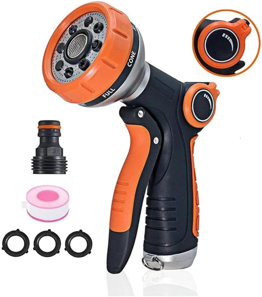 Garden Hose Nozzle Heavy Duty, High Pressure Adjustable 8 Patterns Metal Water Hose Nozzle Volume Control Valve Attachment Hose Sprayer Nozzle for Outdoor Garden Watering Car Washing Pet Showering