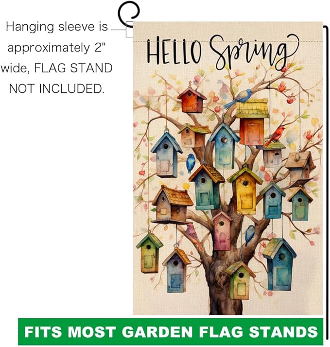 BLKWHT Spring Bird Garden Flag 12x18 Vertical Double Sided Floral Tree Farmhouse Holiday Outside Decorations Burlap Yard Flag BW578