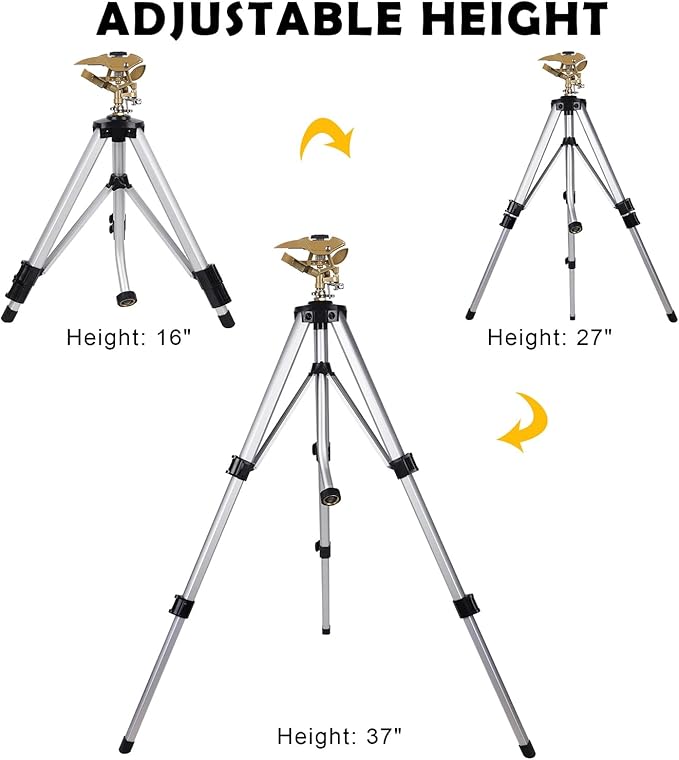 Biswing Large Impact Sprinkler Head on Tripod Base, Adjustable Zinc Alloy Lawn Sprinklers for Yard Lawn Garden, 3/4" NH Connector, 360 Degree Large Area Coverage Irrigator with Extension Legs, 2 Pack