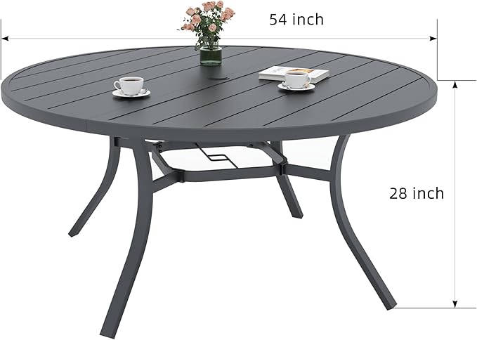 Anmutig 54" Outdoor Patio Round Dining Table Suit for 6-8 Person, 4.5ft Black All Weather Metal Table