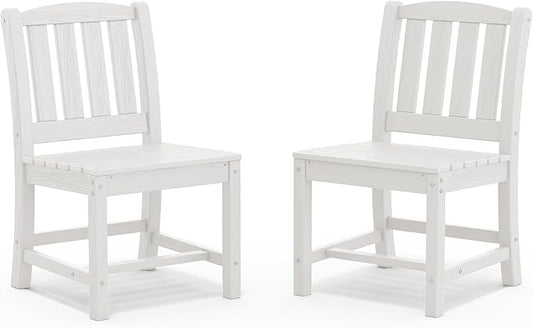SERWALL Outdoor Dining Chairs Set of 2, All-Weather HDPE Patio Armless Chairs, White