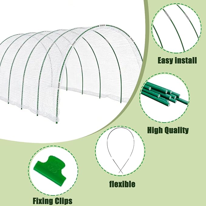 Greenhouse Hoops Grow Tunnel, 10 Set 8FT Long Fiberglass Support Garden Hoops Kit for Raised Beds, Rustproof, Flexible Garden Hoops for DIY Grow Tunnels, DIY Plant Support Garden Stakes for Row Cover