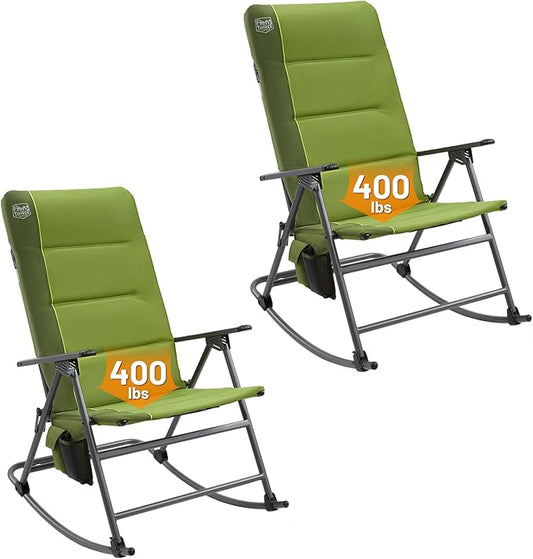TIMBER RIDGE Oversized Folding Rocking Camping Chair, Padded Outdoor Rocker with High Back, Portable Outdoor Chair for Patio, Garden, Lawn, Supports up to 400 lbs, Green, 2 Pack