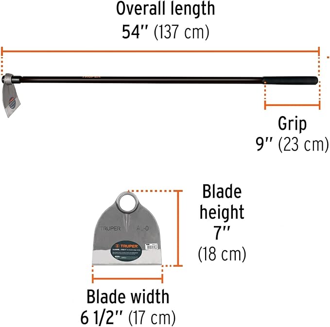 Truper Lane No. 0 Field Hoe, 1.6 lb Forged Steel Head, 54-Inch Wood Handle, Heavy-Duty Agricultural and Landscaping Hoe (Model 10612)