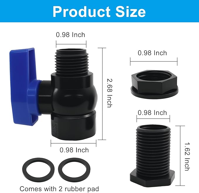 2 Pack 3/4 Inch Rain Barrel Spigot Kit, PVC Barrel Valve with Bulkhead Fitting, Water Spigot for Tanks, Ponds, Aquariums