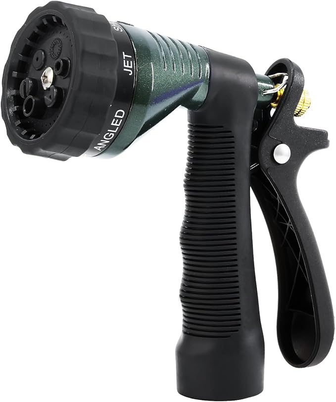 RESTMO Garden Hose Spray Nozzle, Water Hose Nozzle Heavy Duty, High Pressure Hand Sprayer with 6 Adjustable Watering Patterns, Slip Resistant for Watering Plants, Car Washing & Pet Showering, Green
