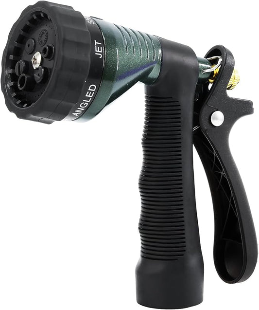 RESTMO Garden Hose Spray Nozzle, Water Hose Nozzle Heavy Duty, High Pressure Hand Sprayer with 6 Adjustable Watering Patterns, Slip Resistant for Watering Plants, Car Washing & Pet Showering, Green