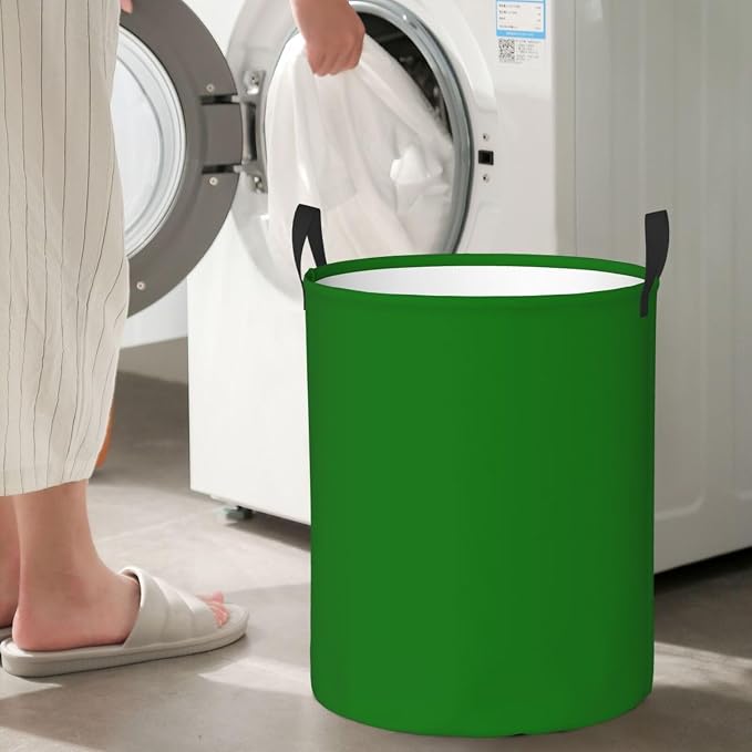 19.6" Large Laundry Hamper Bag, Solid Green Trend Color Collapsible Laundry Basket Dirty Clothes Organizer Washing Bin for Family Essentials Storage