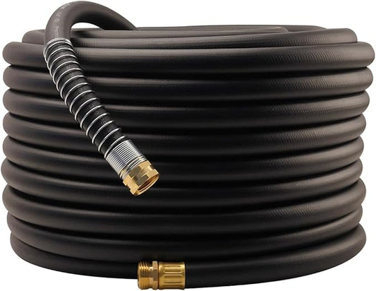 Wiseflow Garden Hose 150FT x 3/4", Heavy Duty Rubber Hose, Water Hose with Five Layered Braiding, Male Female Fittings, 1000PSI Burst, 300PSI Working for Yard, Car Wash, Pets (Black)