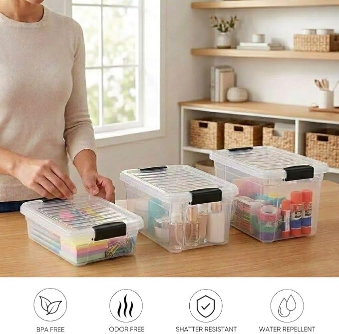Superio Storage Bins with Lids- 5 Pack, 4.75 Qt Clear Boxes for Organizing, Stackable Plastic Containers- BPA Free, Non-Toxic, Odor Free, Organizer for Home, Office, Dorm