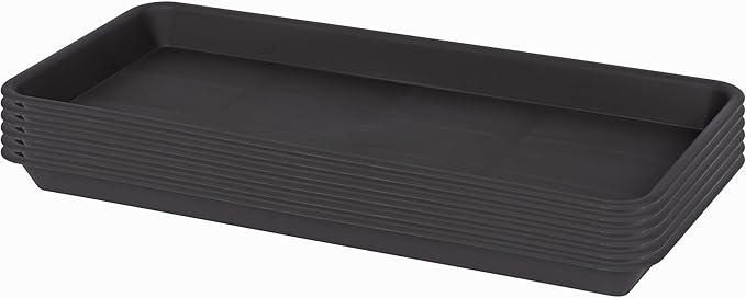 VUWEZ 2 Pack Plastic Plant Trays, Rectangular 30 inch, Indoors Outdoor Plant Water Drip Trays for Flower Pot Planter, Windowsill (8 X 30'', Brown)