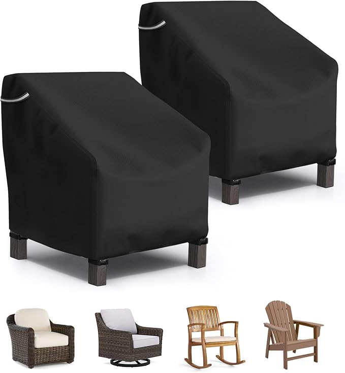 STARTWO Patio Outdoor Chair Covers 2 Pack, Outdoor Furniture Covers Waterproof adapter for Lawn Lounge Seat, Wicker, Swivel, Adirondack, Rocking Chairs, 33" Lx35" Wx38.5" H inch, Black