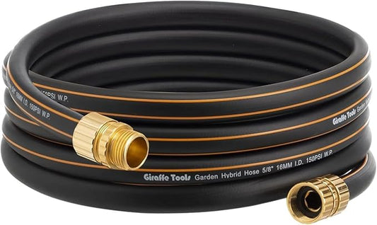 Giraffe Tools Garden Hose 5/8" Custom Length, No Kink, Flexible, Leakproof Water Hose, 600 Burst PSI, 10ft Male Female Fittings,Black Orange