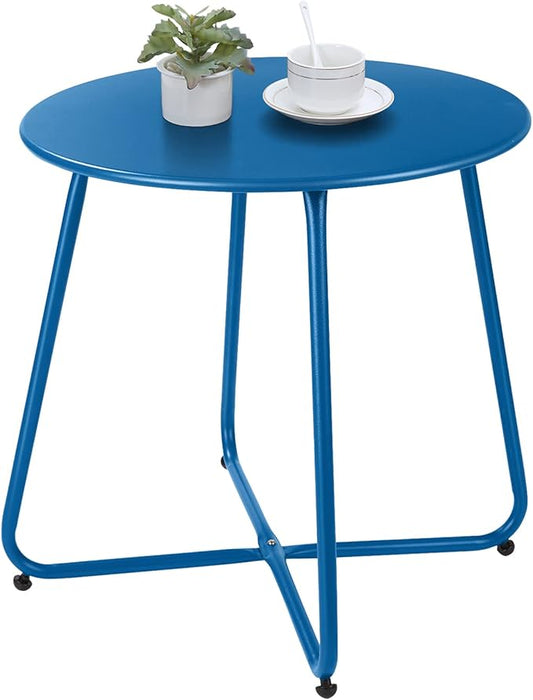 Meluvici Patio Outdoor Side Table Waterproof Round Metal Steel Small Side Table Weather Resistant Portable Outdoor and Indoor End Table for Garden Balcony Yard, Navy Blue