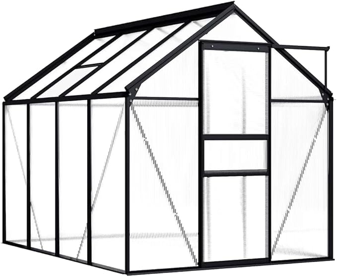 vidaXL - Greenhouse Anthracite Aluminum - 51.1 ft², Polycarbonate UV- Panels, Thermally Insulated, Water Drainage, Optimal Ventilation, Durable Construction