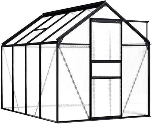 vidaXL - Greenhouse Anthracite Aluminum - 51.1 ft², Polycarbonate UV- Panels, Thermally Insulated, Water Drainage, Optimal Ventilation, Durable Construction