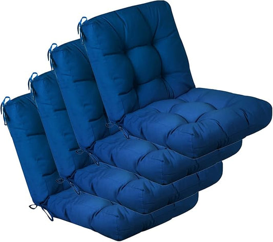 QILLOWAY Outdoor Chair Cushion for Patio Furniture, Waterproof Patio Cushions Set of 4 with Ties, Fade Resistant Replacement Pads for Outdoor Rocking Chairs,Royal Blue