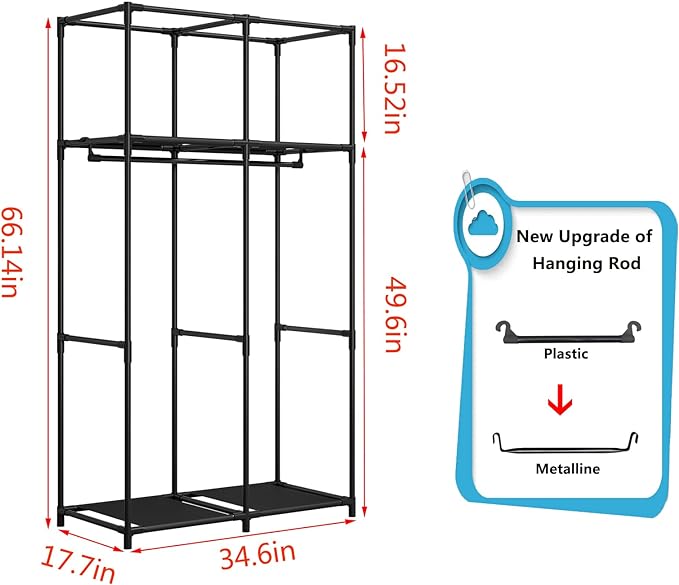 SORCEDAS Portable Closet Wardrobe with Hanging Rods Shelves Clothes Storage