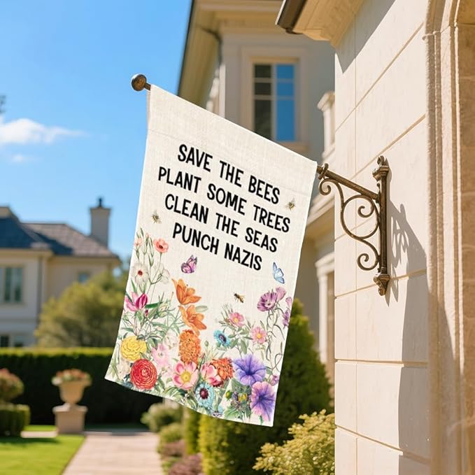 Save The Bees Plant Some Trees Garden Flag, Double Sided Home Farmhouse Yard Outdoor Lawn Decor Banner, Native Plants Yard Flag, Funny Housewarming Gifts for Nature lovers Insect Enthusiasts