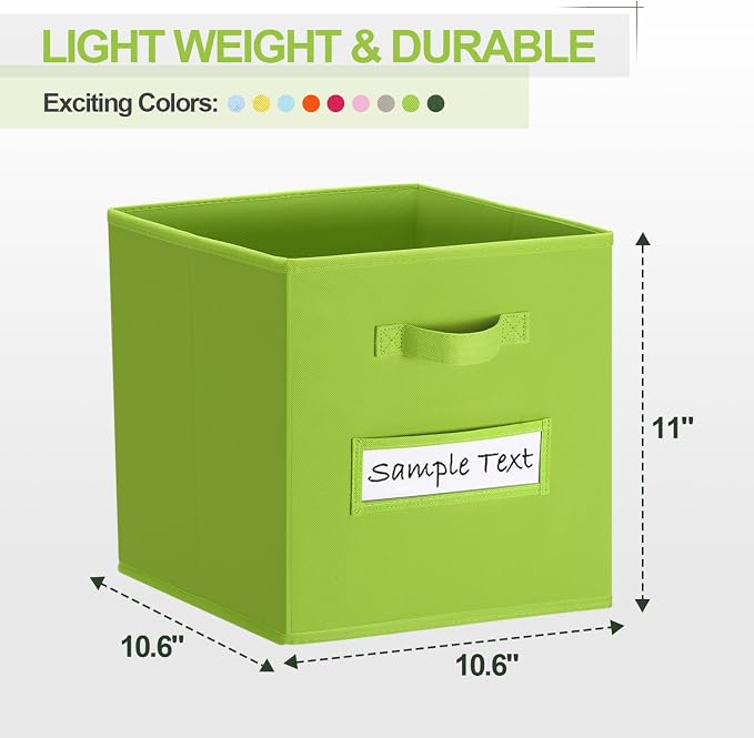 Fabric storage cubes (8 Pack) 11 Inch Cube Storage Bin, cube organizer bins with 8 Labels Window Cards & a Pen, Foldable cube organizer bins and Storage Box, lime green