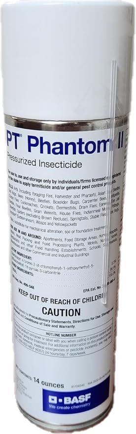 BASF PT Phantom II Pressurized Insecticide Spray, Kills Ants, Cockroach, Bed Bugs & More, Ready to Use, Non-Repellent for Crawling or Flying Insects, 14 oz