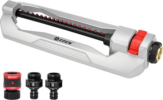 Eden 94110 Heavy-Duty Metal Oscillating Sprinkler | Covers Up to 3,315 sq. ft.,18 Precision Nozzles,Adjustable Range,Turbo Drive Motor,Quick Connect Bundle,(Pack of 12)