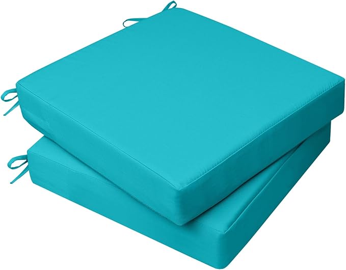 AAAAAcessories Outdoor Seat Cushions for Chairs, Waterproof, Fade-Resistant, 20" x 18" x 3", Patio Furniture Replacement Cushions, Set of 2, Turquoise Blue