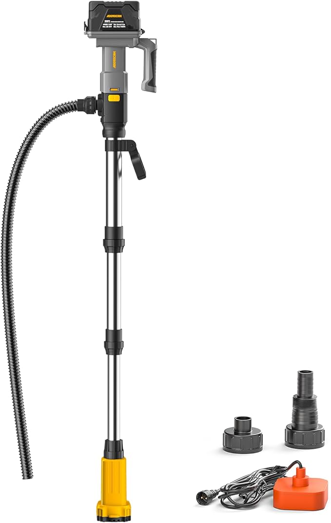 Cordless Stick Water Transfer Pump Compatible with Dewalt 20V Battery(Tool Only), 740GPH Telescoping Pole Pump, Detachable Battery Pod Handheld Sump Pump for Garden, Rain Barrels, RV Pool, Boat Well