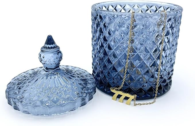 Colorful Glass Makeup Removal Skincare Cotton Jar With Lid Candy Cookie Jars Jewelry Box Buffet Biscuit Containers Food Storage Decorative(Gray Blue)