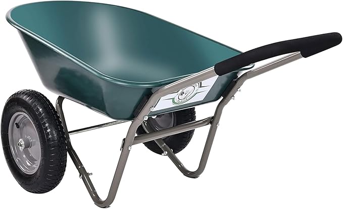 Elevon 2 Wheel Gardening Utility Wheelbarrow, Yard Cart w/ Built-in Stand, Green