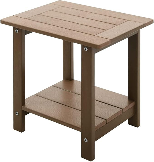 Meluvici Double Adirondack Outdoor Side Table Weather Resistant, Outdoor Rectangular Patio End Table for Adirondack Chair, Teak