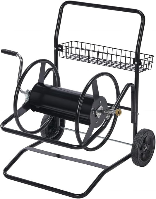 VINGLI 2-Wheel Garden Hose Reel Cart, Freestanding Water Hose Reel for Outside with Heavy Duty Portable Rolling Design Metal, 200FT Capacity for 3/4" Hose for Outdoor Use (Black)