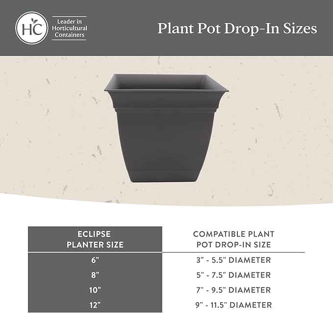 The HC Companies 6 Inch Eclipse Square Planter Pots with Drainage Holes & Attached Saucer, Lightweight UV-Resistant Plastic Indoor Outdoor Planters, 4-Pack Flower Pots for Garden & Home Decor, Rose