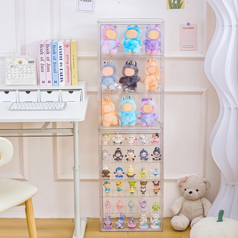 BOHOIDEE 6 Tiers Extra Large Clear Display Case for Figures, Acrylic Storage Organizers Box with Magnetic Door, Wall-Mounted Dustproof Showcase for Collectibles Action Figure