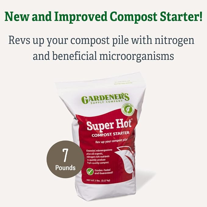 Gardeners Supply Company Super Hot Compost Starter | Compost Pile and Kitchen Waste Ultimate Booster | Activates 8 Bushels of Composts Materials Pile | 7 Pound Resealable Bag