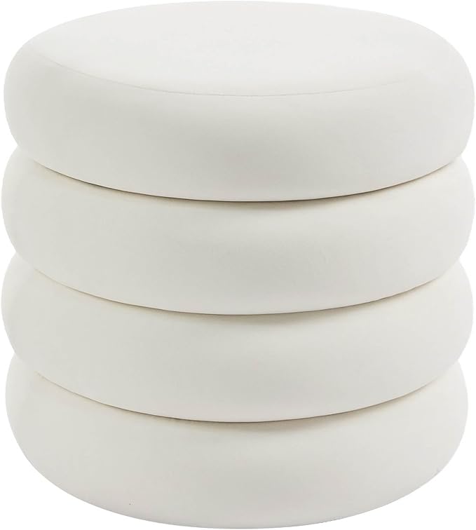Flouki 19.5" Storage Ottoman Round, Vanity Stools for Bedroom, Entryway Ottoman for Console Table, Ottoman Stool for Girls Women, Foot Stool for Living Room, Velvet White