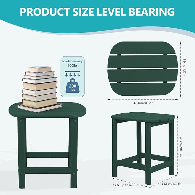 Outdoor Adirondack HDPE Side Table, Wooden Textured, Set for Patio, Garden, Porch, Pool Composite Patio, Backyard, Bathroom and Indoor, Maintenance & Weather Resistant