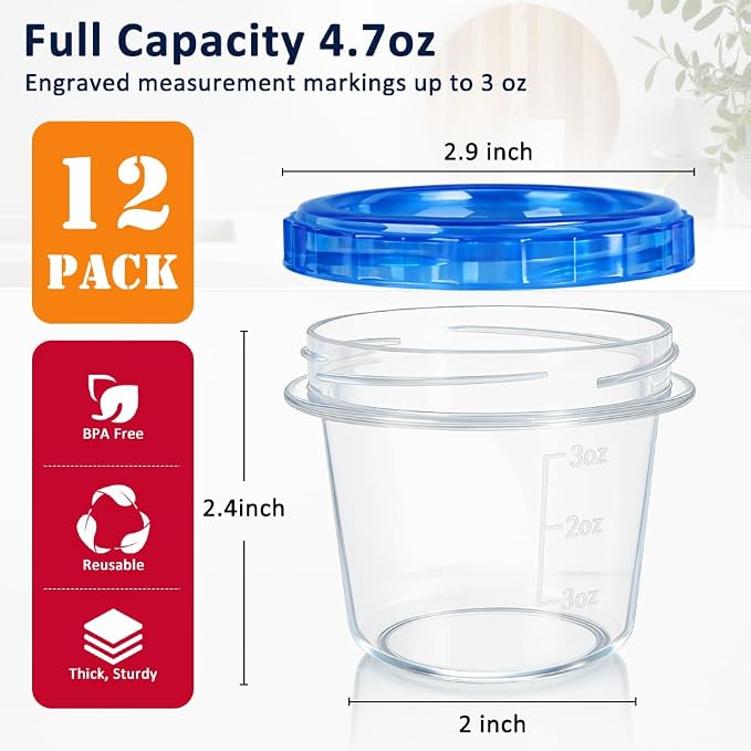 12 Pack 4 oz Plastic Containers with Twist Lids, Small Food Containers