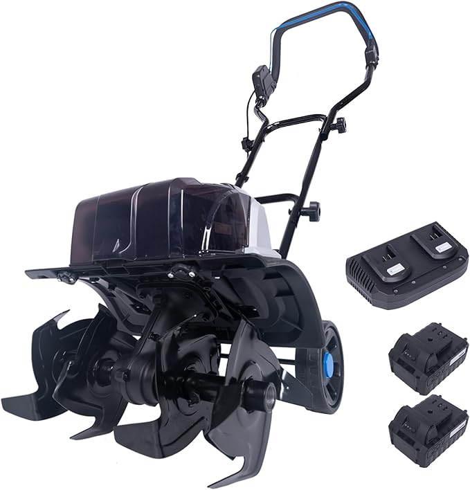 40V Cordless Tiller Cultivator,16 Huge SteelTines Garden Tiller,8.6 inch Wide BatteryPowered Garden Cultivator,(2 4AH Battery andCharger Included)