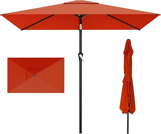 AreShark 6.5' x 10' Rectangular Patio Umbrellas for Outdoor, Outdoor Table Umbrella, Large Outdoor Patio Umbrellas with 6 Sturdy Ribs for Pool, Garden, Deck & Market (Orange)