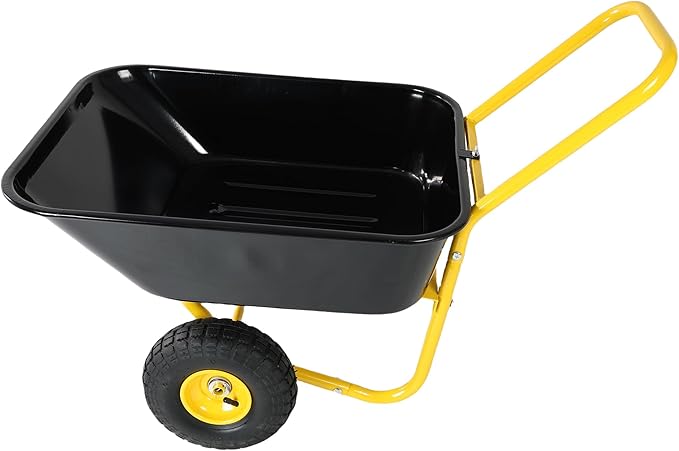 Dawn Heavy-Duty Two-Wheeled Garden Barrow with 10-Inch Pneumatic Wheels - Yellow & Black, Ideal for Lawn & Garden Tasks