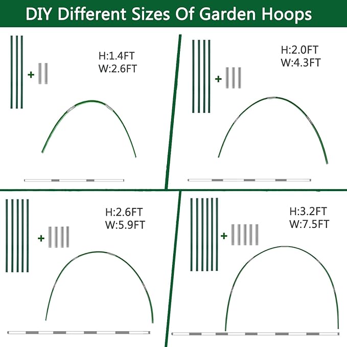Greenhouse Hoops Grow Tunnel, 8FT Long Garden Hoops, 60pcs DIY Width Plastic Coated Fiberglass Garden Tunnel for Raised Beds, Rust-Free Garden Tunnel for Garden Fabric